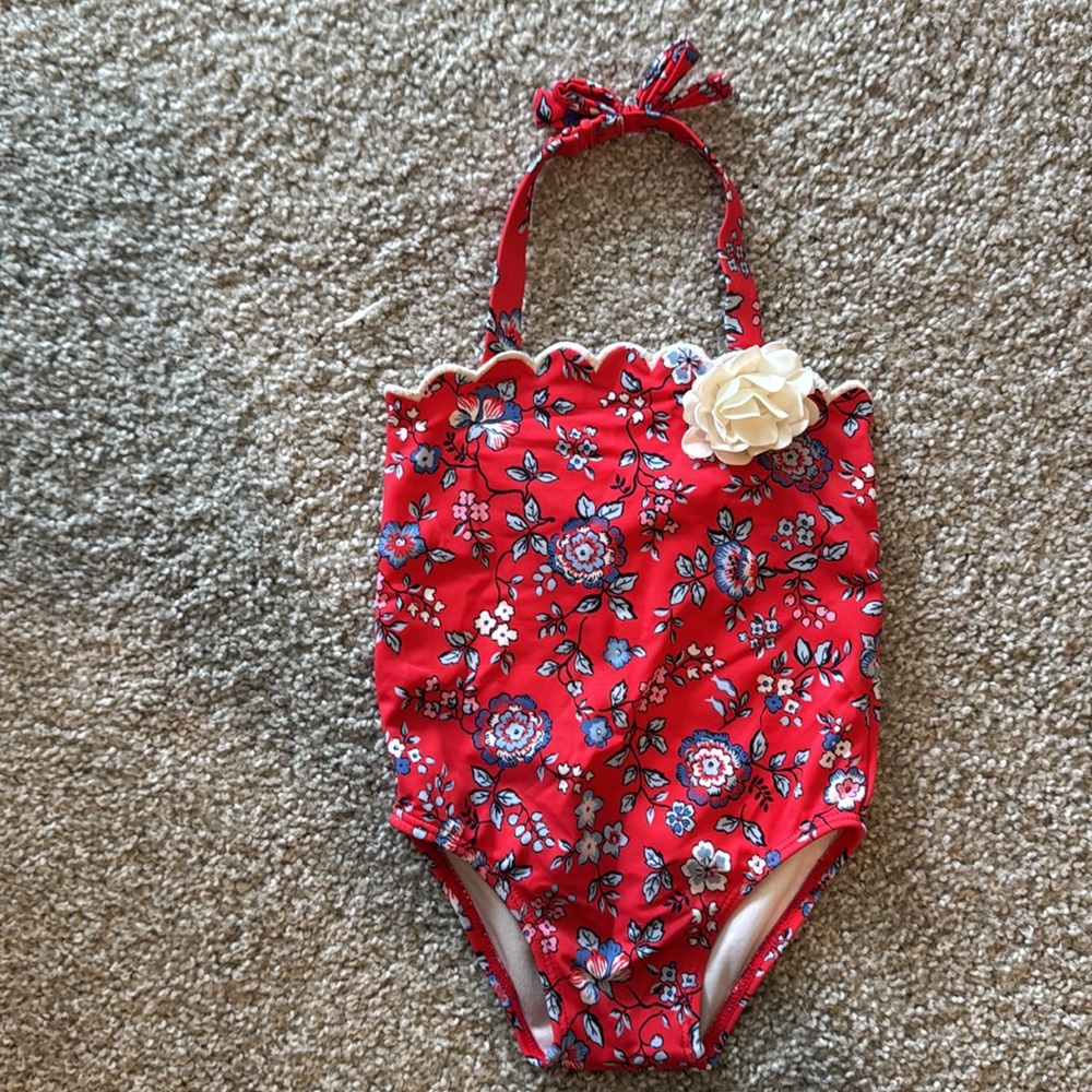 Janie and Jack Red Floral Baby Swimsuit